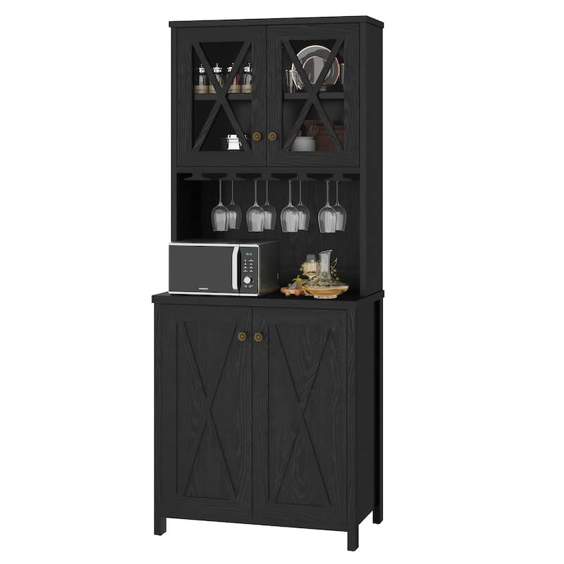Moasis Coffee Bar Cabinet Kitchen Storage Cabinet with 2 Glass Doors & Wine Racks