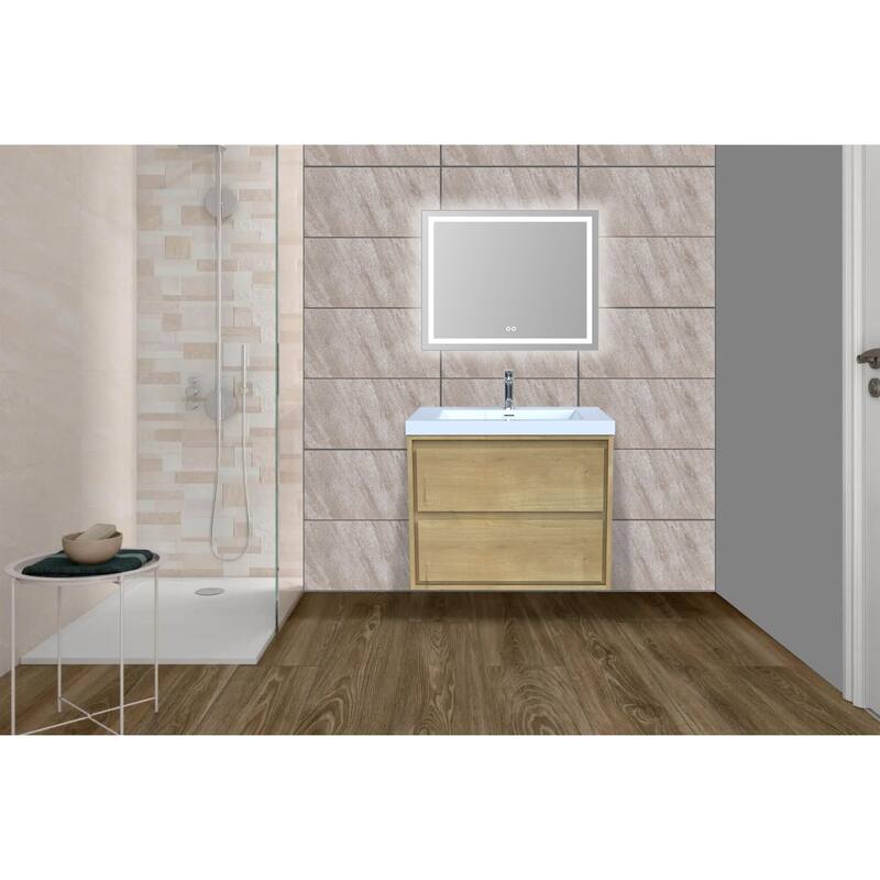 Sage 24" wall mounted bathroom vanity with single basin acrylic top - 24 - light oak