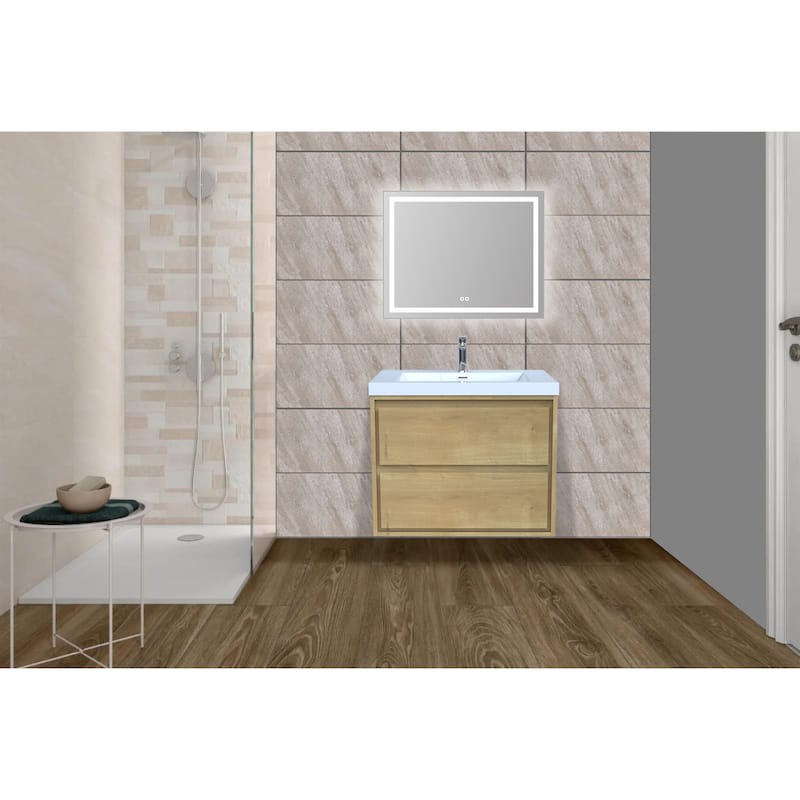 Sage 36" wall mounted bathroom vanity with single basin acrylic top - 36 - light oak
