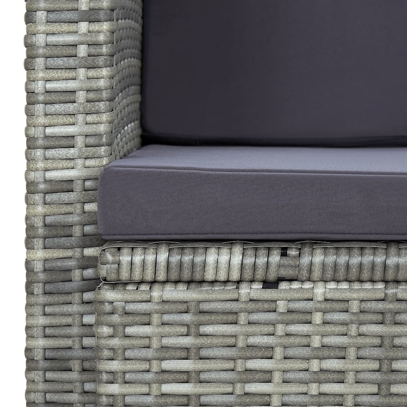 vidaXL 2 Seater Patio Sofa with Cushions Black Poly Rattan - 46.5" x 25.6" x 29.1"