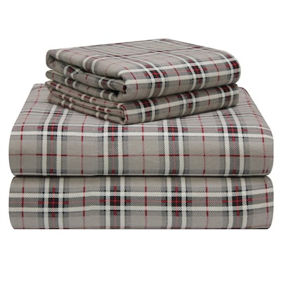Pointehaven Plaid Luxury Flannel Heavy Weigh 180 GSM 100% Cotton Bed Sheet Set