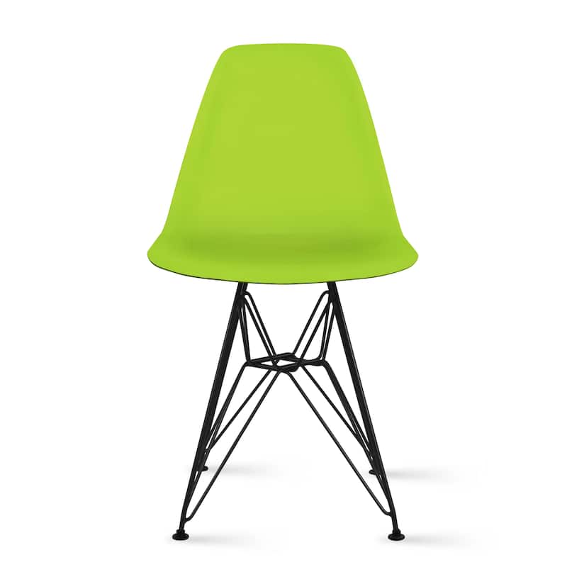 Modern Color Pyramid Seat Height DSW Molded Armless Plastic Dining Room Chairs Black Wire Eiffel Dowel Legs - Green