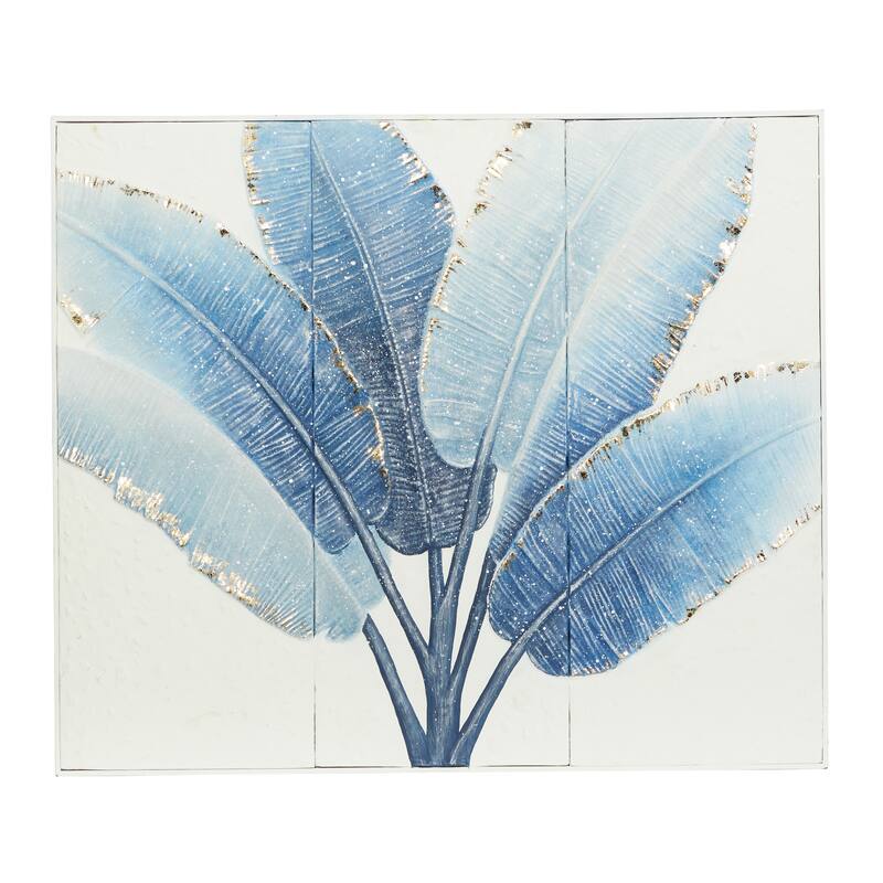 Metal Leaf Handmade Palm Wall Decor with White Backing - Blue - Roche River Decor