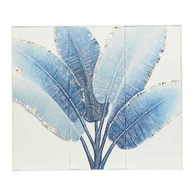Metal Leaf Handmade Palm Wall Decor with White Backing - Blue - Roche River Decor