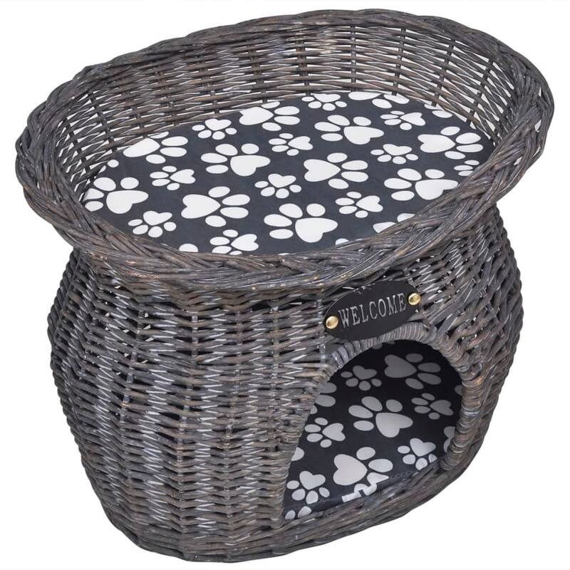 vidaXL Willow Cat Tree Pet House/Bed/Scratching Post with Cushion - 17.3" x 13" x 13.4"