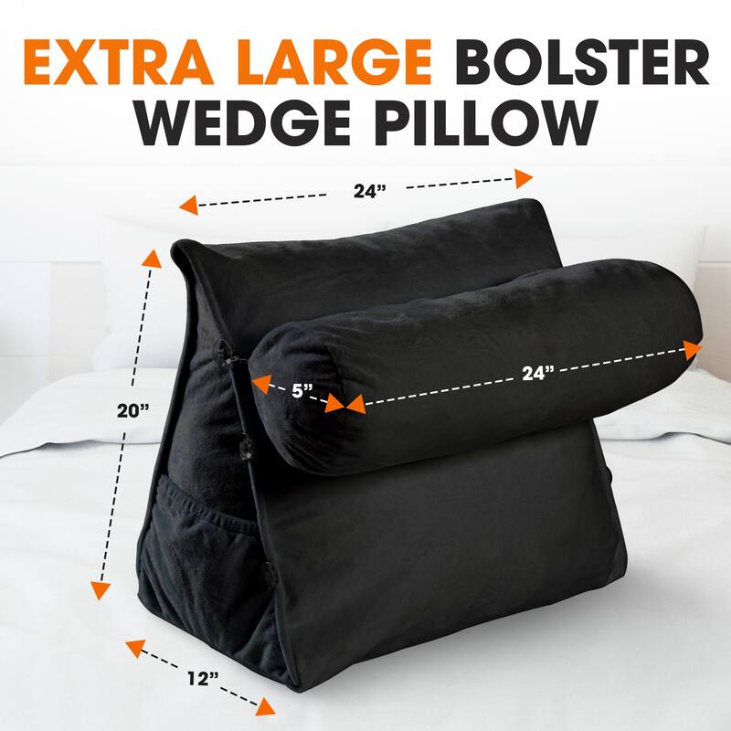 Cheer Collection Extra Large Wedge Pillow with Detachable Bolster
