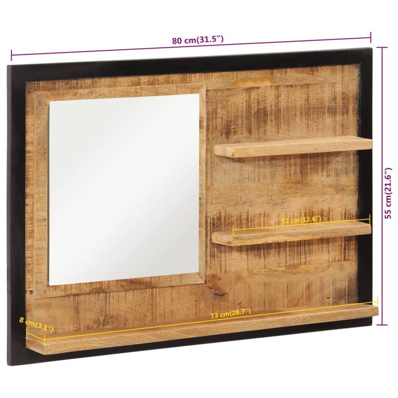vidaXL Bathroom Mirror Natural mango wood with clear mirror - 3.1 x 31.5 x 21.7 in