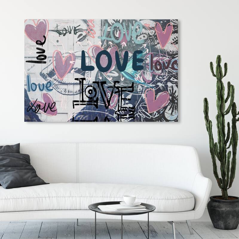 Wynwood Studio Canvas Typography and Quotes Love Heart Love Pink and Modern & Contemporary Wall Art Canvas Print - 36 x 54