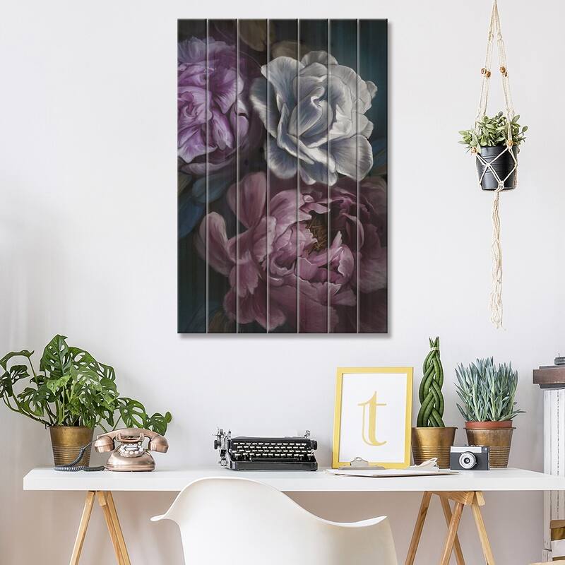Purple Peony Print On Wood by Juliana Loomer - Multi-Color