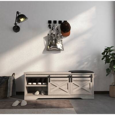 Grey Walnut Sliding Barn Door Shoe Bench