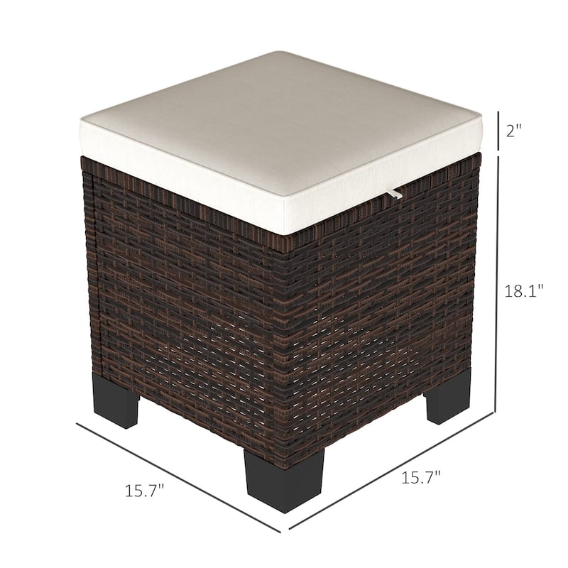 GDFStudio - Outdoor Wicker Ottoman Cubes with Cushions and Steel Frame ( Set of 2 )