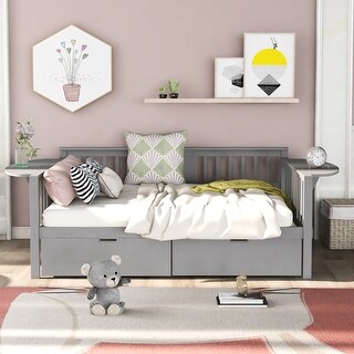 Roomfitters Full Size Daybed with Two Drawers, Wood Slat Support, Practical Storage Solution for Compact Spaces