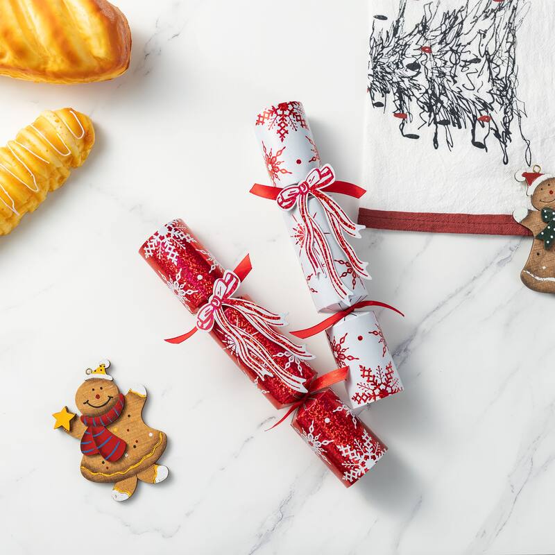 Glitzhome 24PK Christmas Candy Cane & Snowflake with Bow Party Crackers with Gift Contents