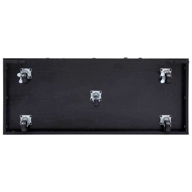 46.5'' Farmhouse Kitchen Island with Drape of Beads, Power Outlet and Internal Iron Shelf