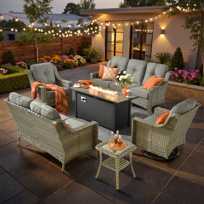 XIZZI 6-piece Patio Furniture Conversation Seating Set with Fire Pit - Dark Grey