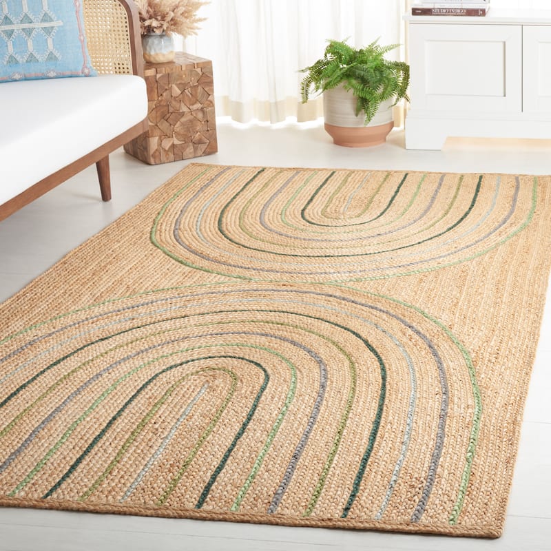 SAFAVIEH Natural Fiber Nobie Casual Jute Rug - 4' x 6' - Natural/Green