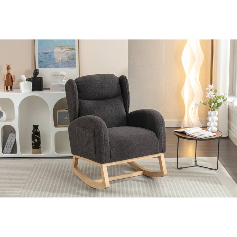 Teddy Fabric Rocking Chair With Packet Wood Legs