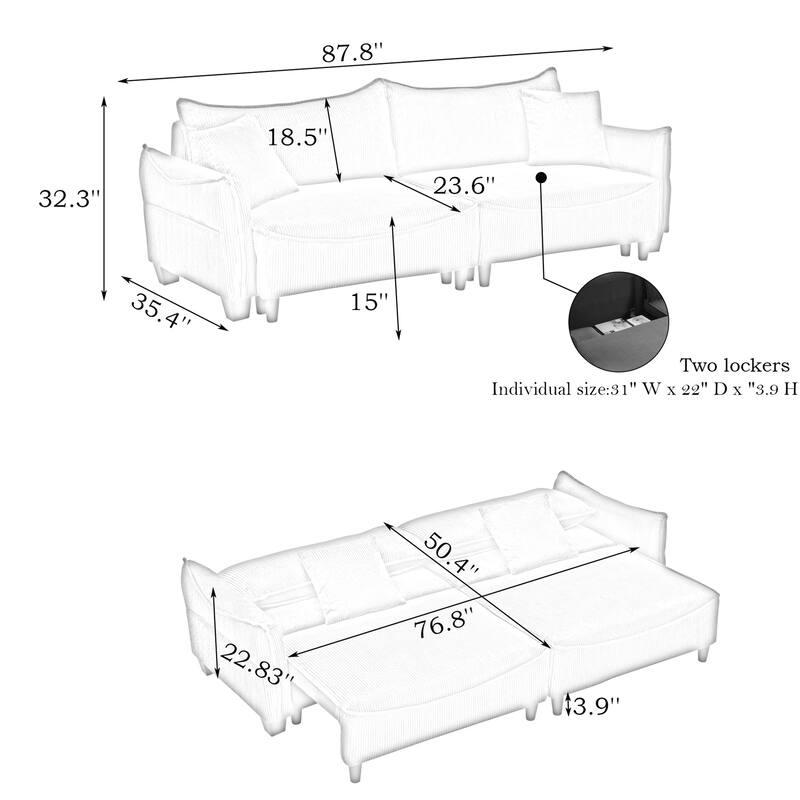 Sofa can be Converted into A Sofa Bed with Two Throw Pillows