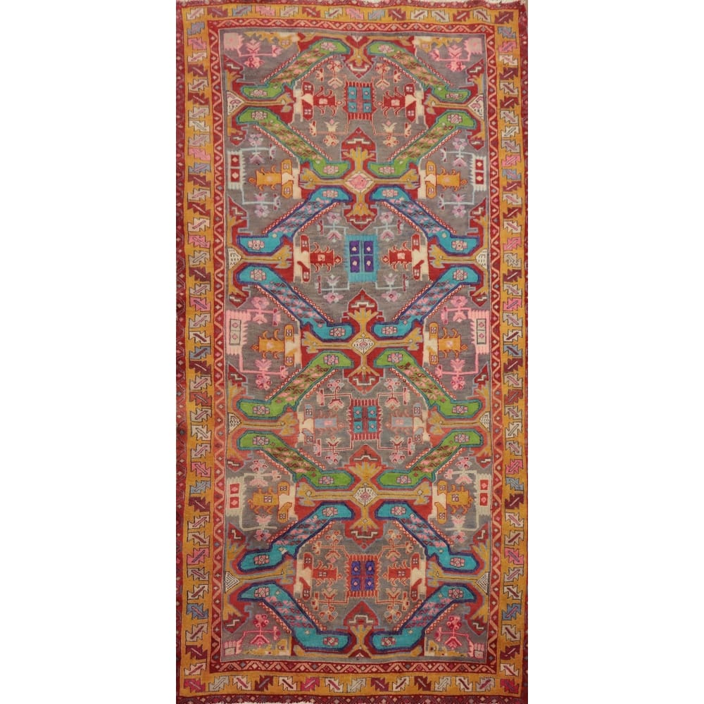Hand Knotted Oriental 100% Wool Carpet Traditional Tribal Multi-Colored Meshkin Area Rug - 8' 2'' X 4' 3''