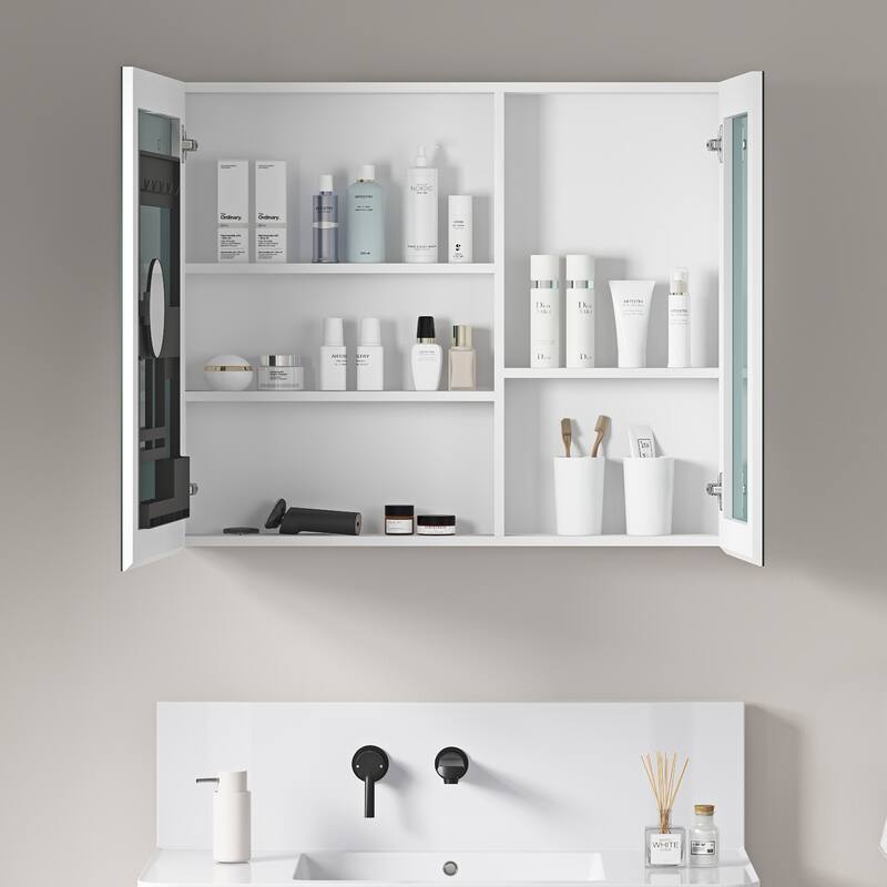 Wall Mounted Bathroom Medicine Cabinet with HD Mirror, Recessed or Surface Mount, Storage for Cosmetics & Personal Care