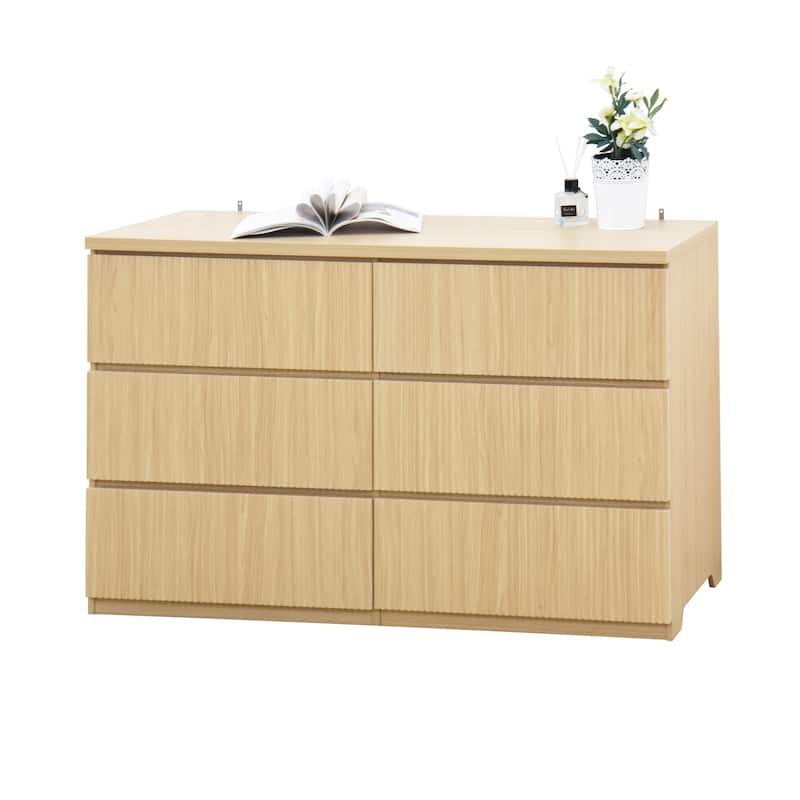 6-Drawer Storage Cabinet Dresser with Wavy Panel, Wood Clothes Organizer for Bedroom & Hallway