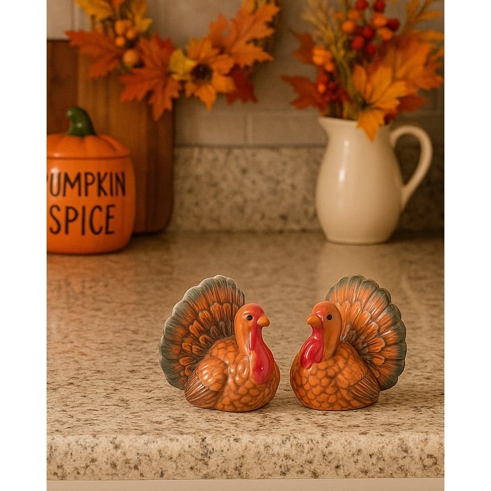 Dolomite Multicolor Harvest Turkey Salt and Pepper Shakers Set