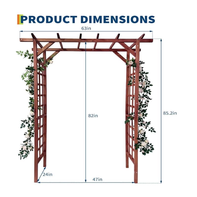 85-Inch Wooden Garden Arbor with Flat Top Sturdy Fir Wood Pergola Trellis for Climbing Plants Teak
