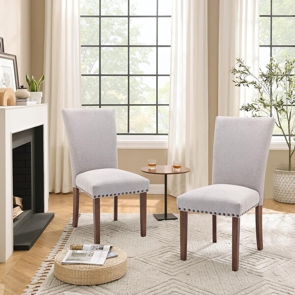 Upholstered Parsons Dining Chairs Set of 2 4 6 Fabric Dining Room Kitchen Side Chair with Nailhead Trim and Wood Legs On Sale Bed Bath Beyond 39035323