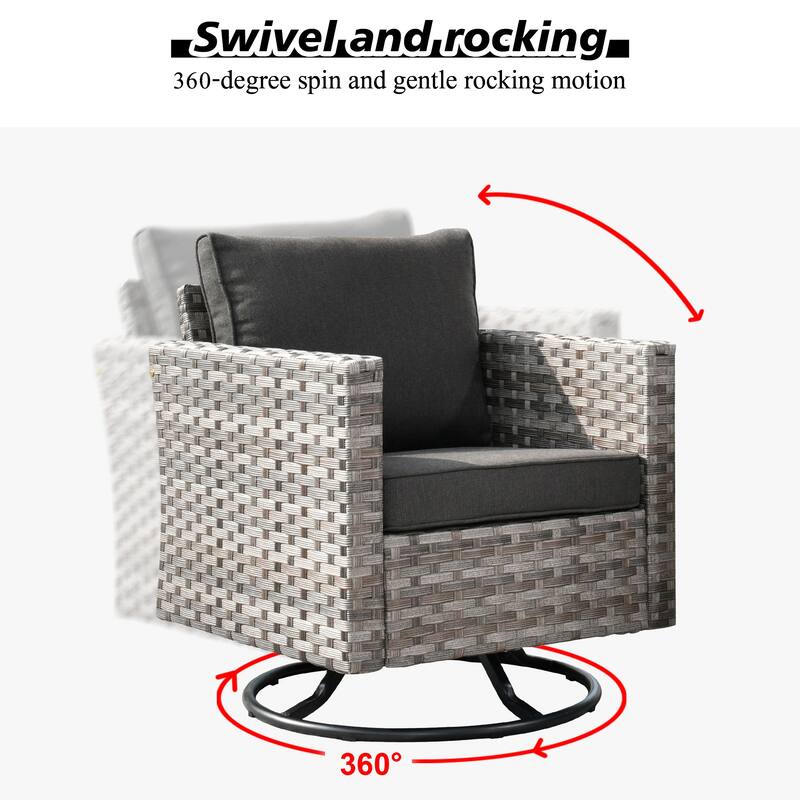 HOOOWOOO 9-piece Wicker Outdoor Modular Wide Armrest Sectional Set Fire Pit Set