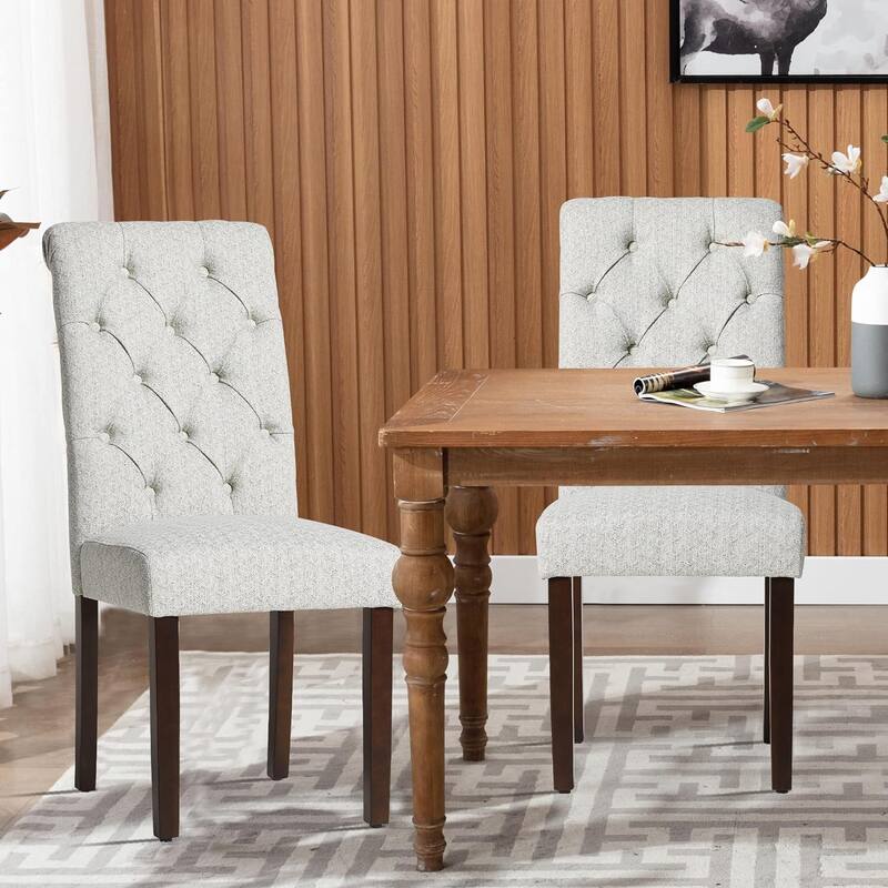 Tufted Parsons Upholstered Dining Side Chairs with Solid Wood Legs and Padded Seat