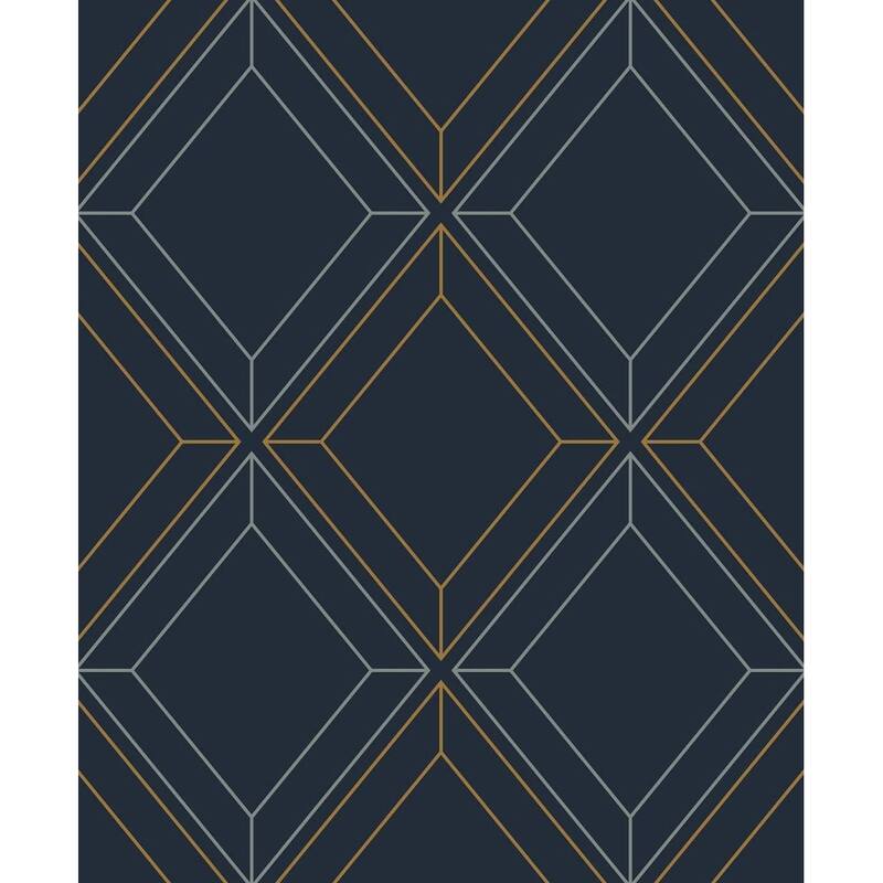Seabrook Designs Linework Gem Non-Woven Unpasted Wallpaper - 20.9 in. W x 33 ft. L - Midnight Blue & Metallic Gold