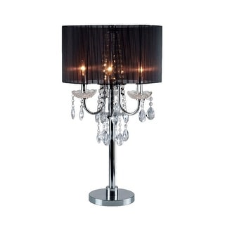 Table Lamp with Pleated Drum Shade and Crystal Droplets, Chrome - Bed ...