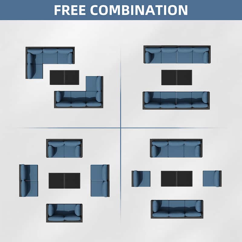 10-Piece Sectional Seating Group with Cushion, Wicker Sectional Sofa