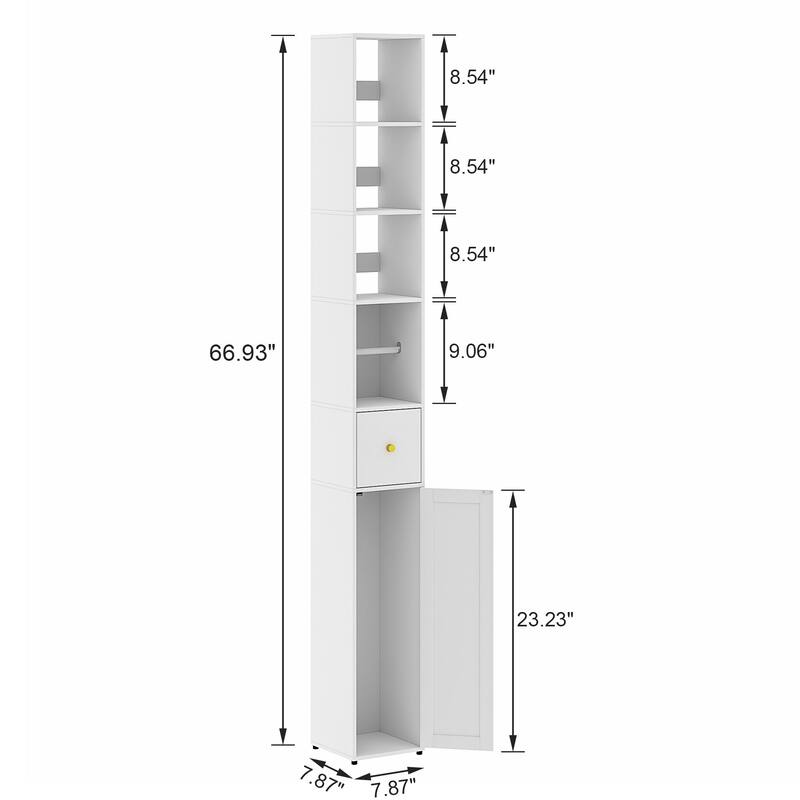 VECELO Tall Bathroom Storage Cabinet, Freestanding Linen Tower with 4-Tier Shelf, 1 Drawer and 1 Cupboards