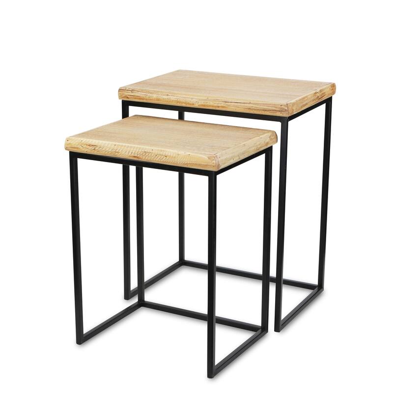 HomeRoots Set of Two 25" Black And Brown Solid Wood Nested Tables - 19.75 in. x 24.75 in. x 13.75 in.