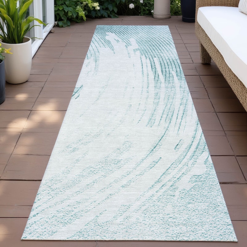 Machine Washable Indoor/Outdoor Contemporary Wave Chantille Rug - Teal - 2'3" x 7'6"