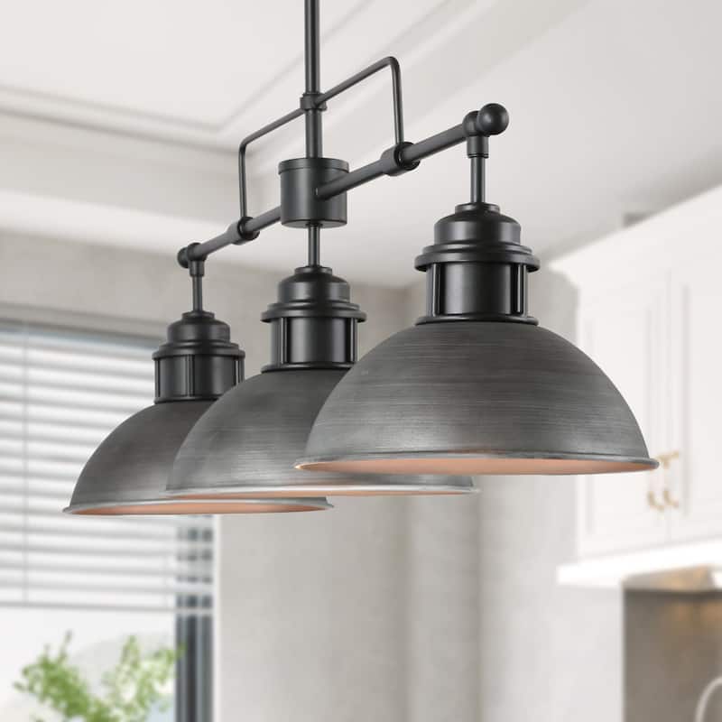 3-Light Farmhouse Retro Metal Linear Dome Pot Lid Pendant Light/Kitchen Island Lights - Antique Black