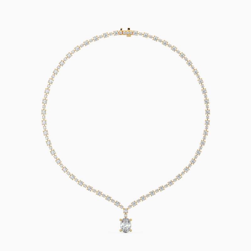 14K Gold Lab Grown Alternating Diamond Lined Oval Drop Necklace - Yellow