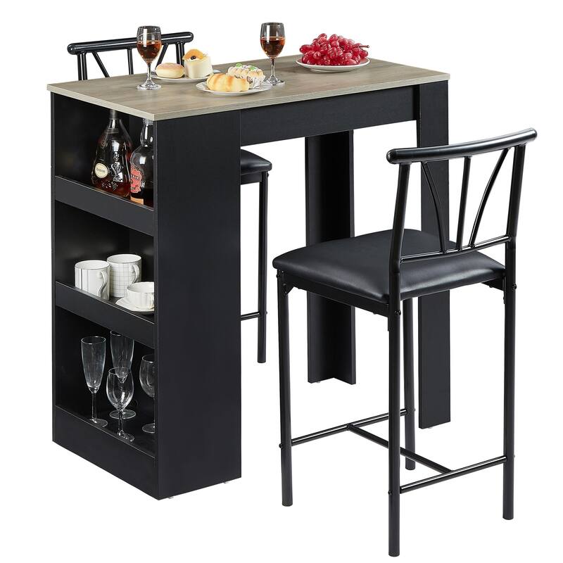 VECELO Counter Height Dining Set 35.7" Pub Table with 3-Tier Shelves PU Leather Chairs for Kitchen Breakfast Nook