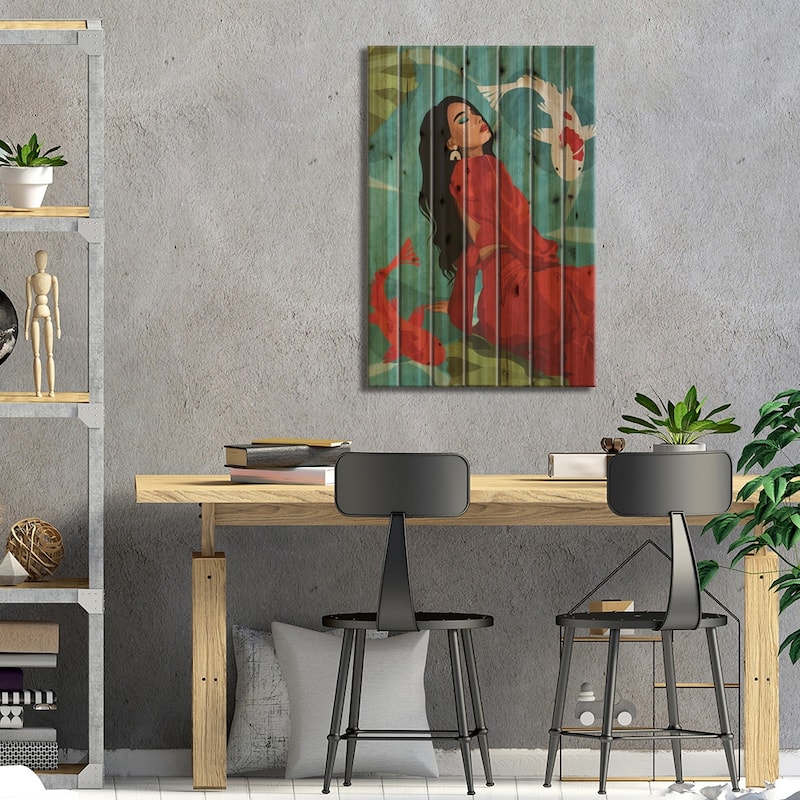 Connecting With Nature | Koi Fishes Print On Wood by Phung Banh - Multi-Color