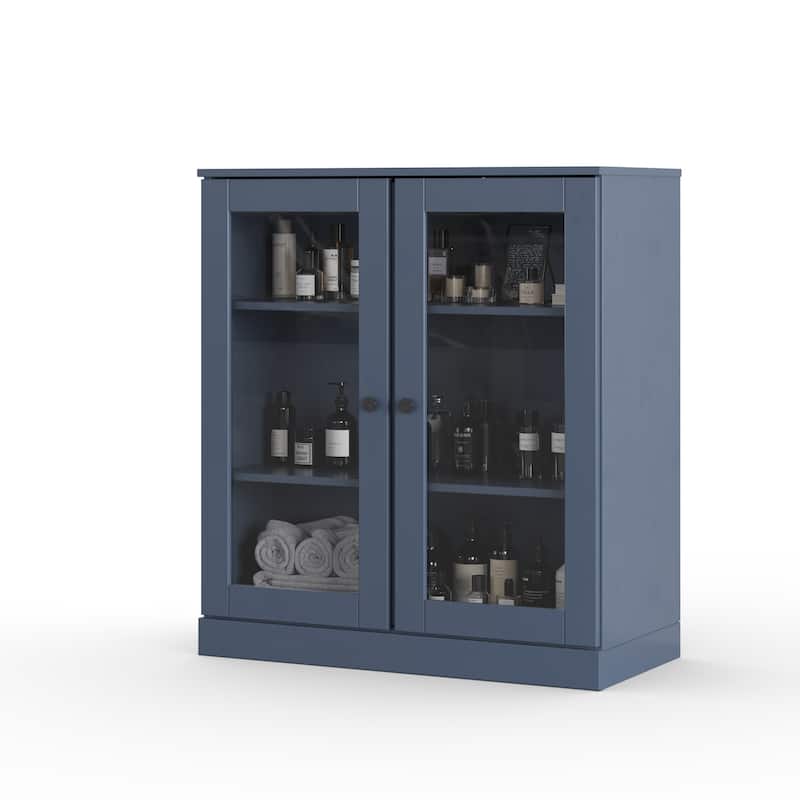 Palace Imports 100% Solid Wood 32" Bathroom Cabinet with Clear Glass Doors and Adjustable Shelves
