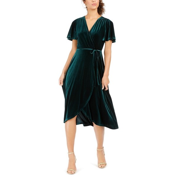 dark green velvet wrap dress