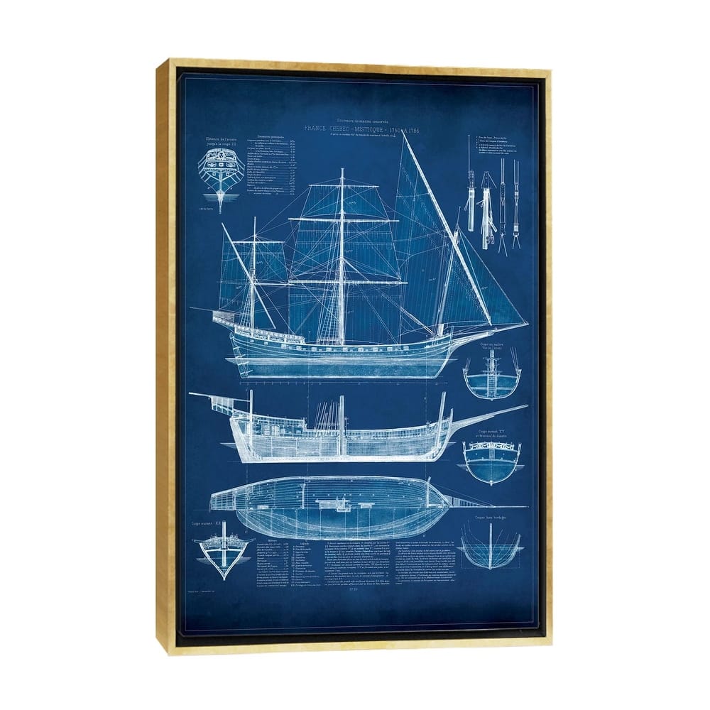 iCanvas "Antique Ship Blueprint I" by Vision Studio Framed Canvas Print