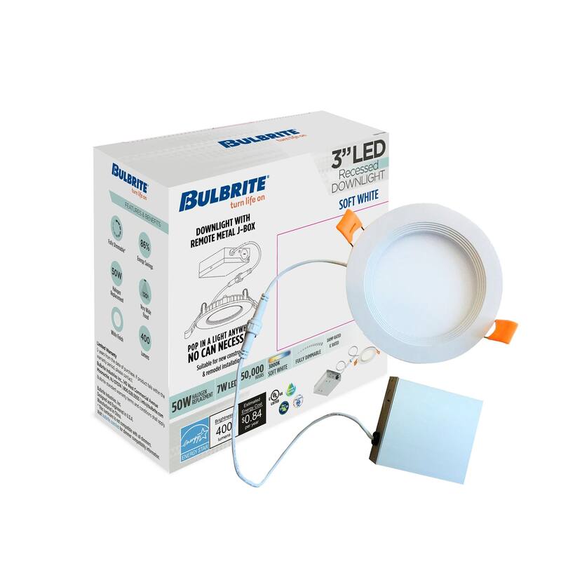 Bulbrite Pack of (2) LED 3" Round Recessed Downlight Fixture with Metal Jbox & Baffle, 50W Equivalent