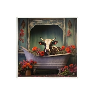 Stupell Cow in Vintage Floral Tub Wall Plaque Art Design by Lazar ...