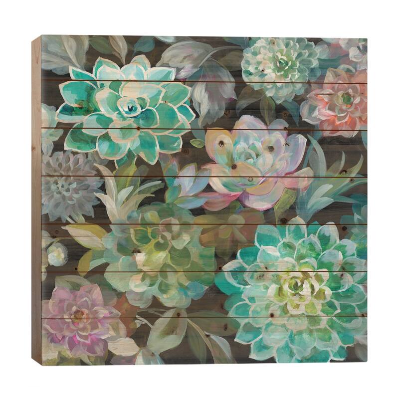 Floral Succulents In Zoom Print On Wood by Danhui Nai - Multi-Color - 26x26x1.5