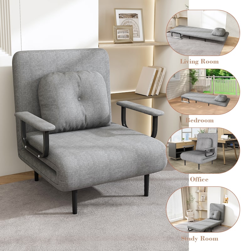 Folding Sofa Bed 3-in-1 Convertible Chair, Lounge Chair with 5-Position Adjustable Backrest, Sleeper Bed with Pillow