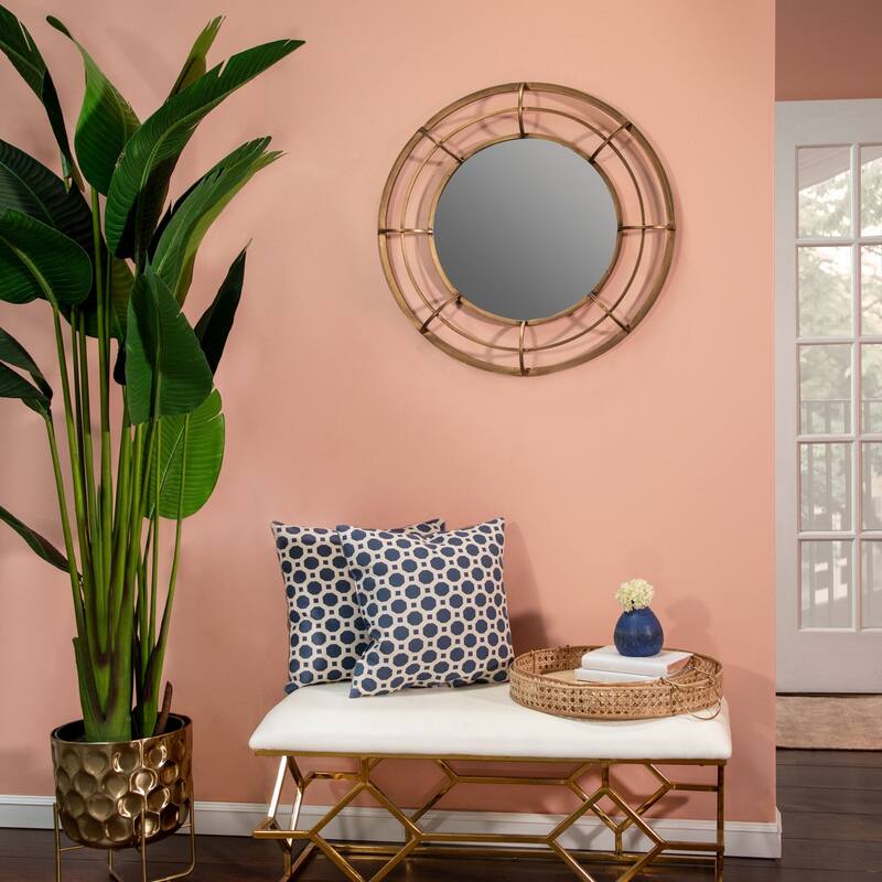 Framed Glass Round Wall Mirror - 28" - Gold