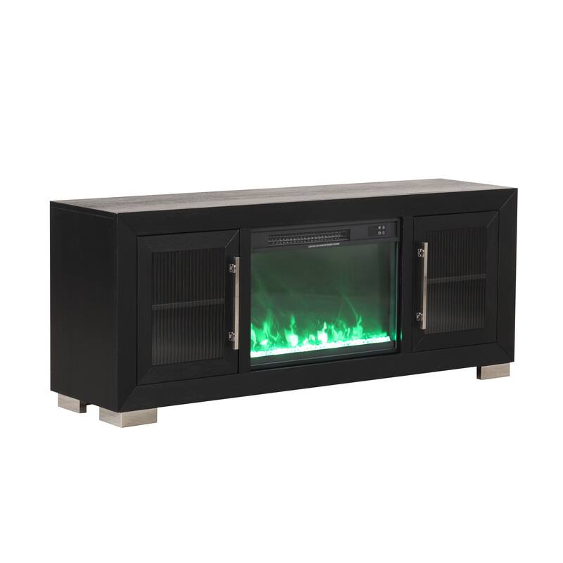 Furniture of America Alaric Modern Black Solid Wood 2-Piece Queen Bedroom Set with 60-inch Fireplace TV Stand
