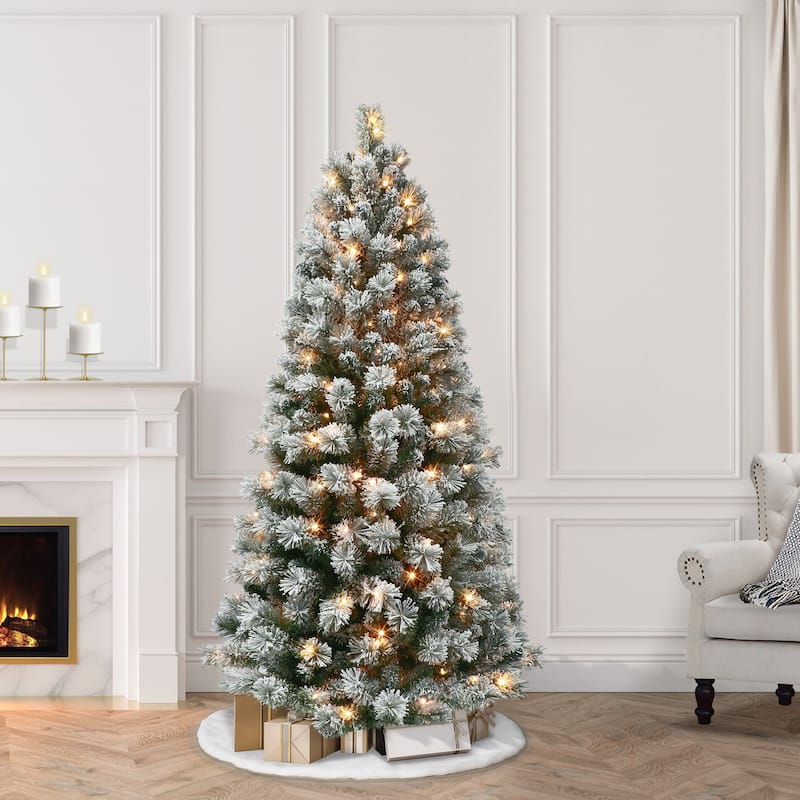 Puleo International 6 ft. Pre-Lit Flocked Montana Pine Artificial Tree - 6 Foot - Green